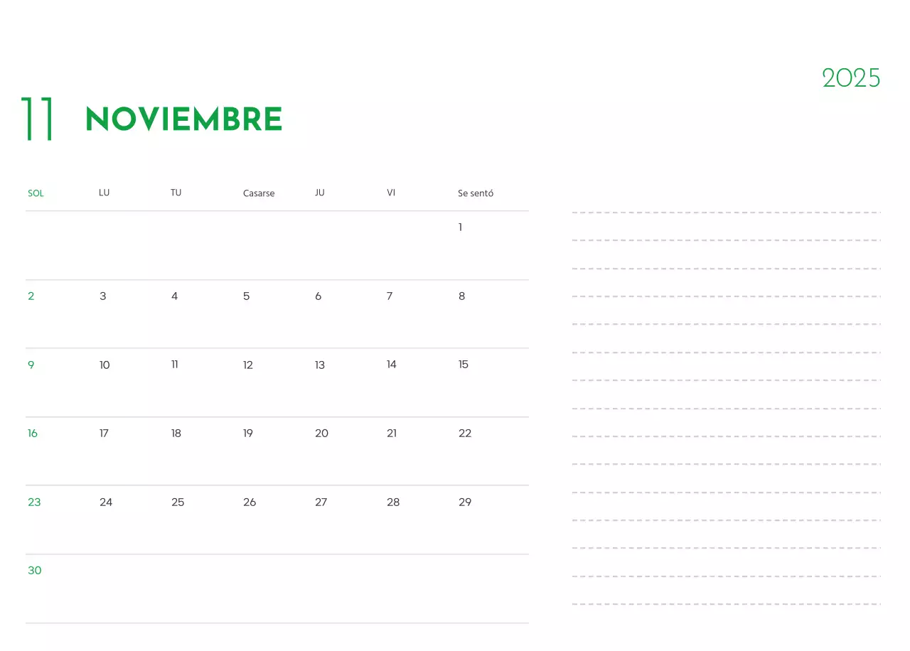 Un calendario con una foto de un cachorro y un bonito mensaje en color verde