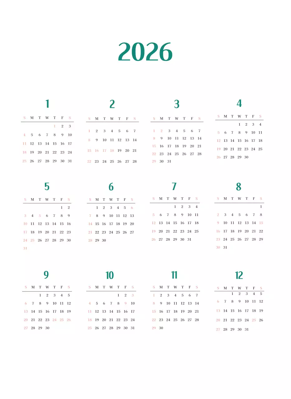 녹색 사진 프레임의 병원 달력