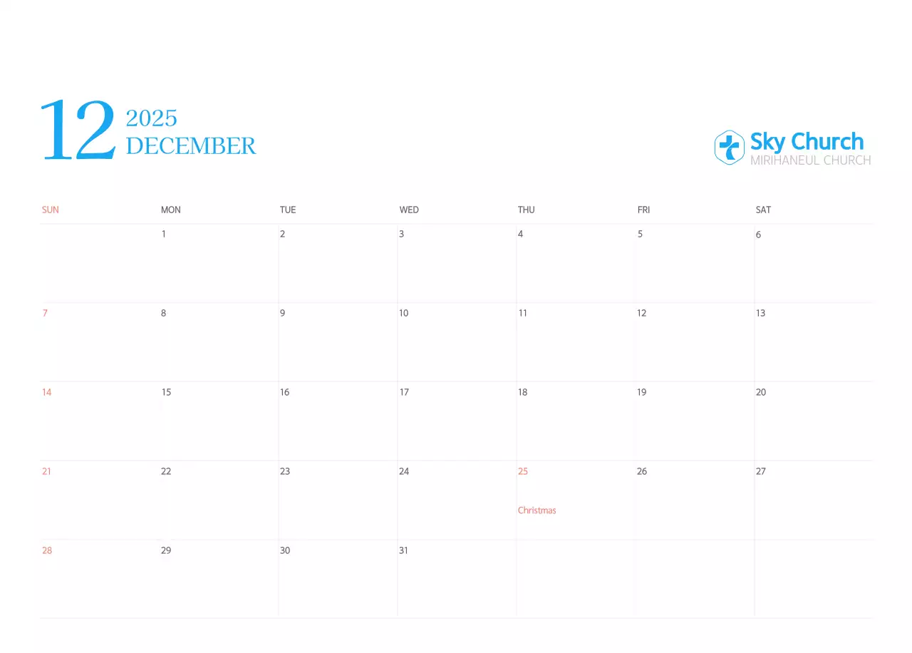 Blue modern concept church calendar