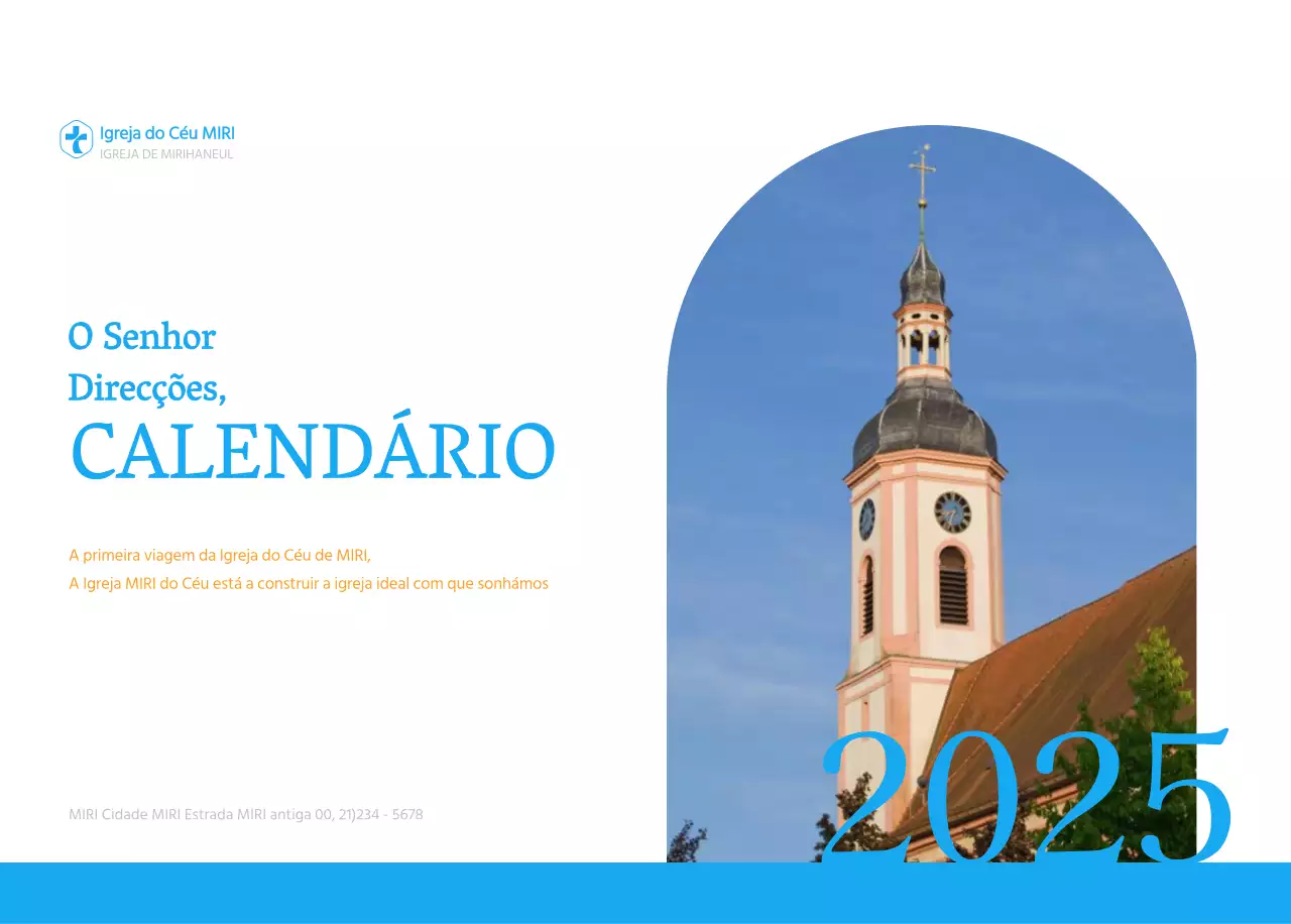 Calendário de igreja azul com conceito moderno