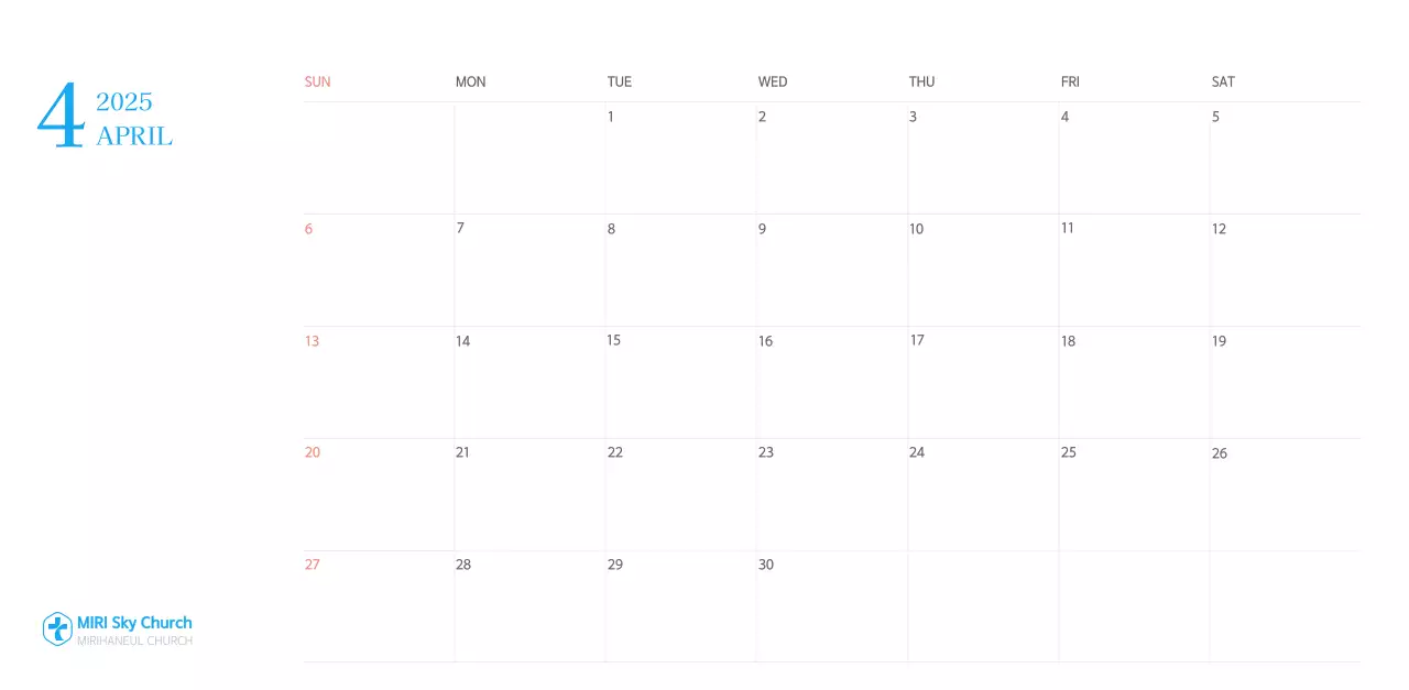 Blue modern concept church calendar