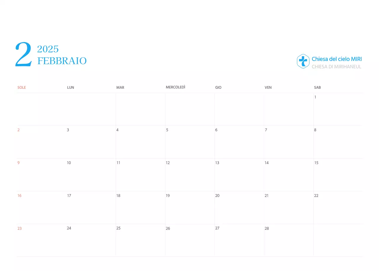 Calendario ecclesiastico blu di concezione moderna