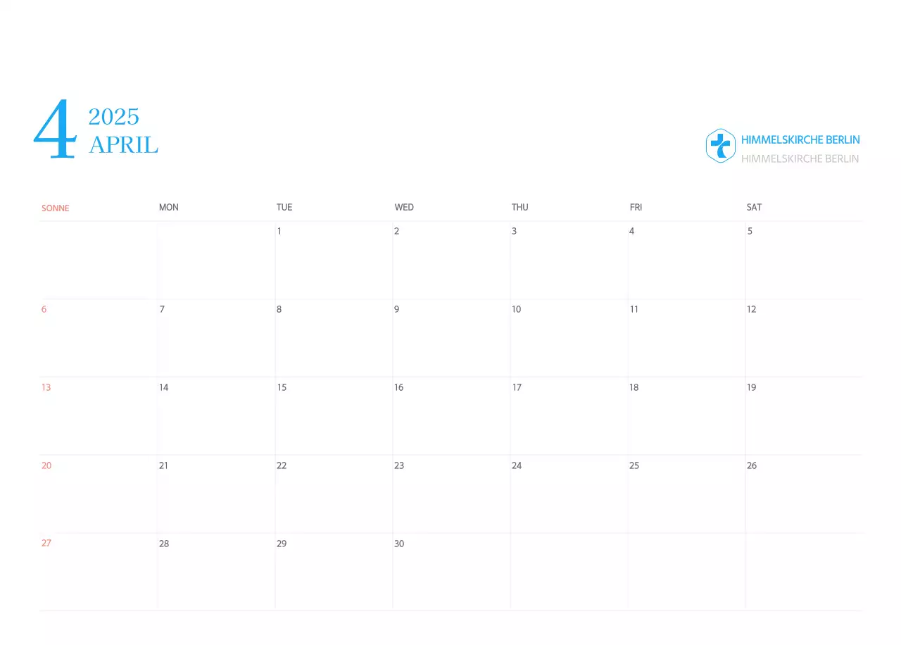 Blaues modernes Konzept Kirchenkalender