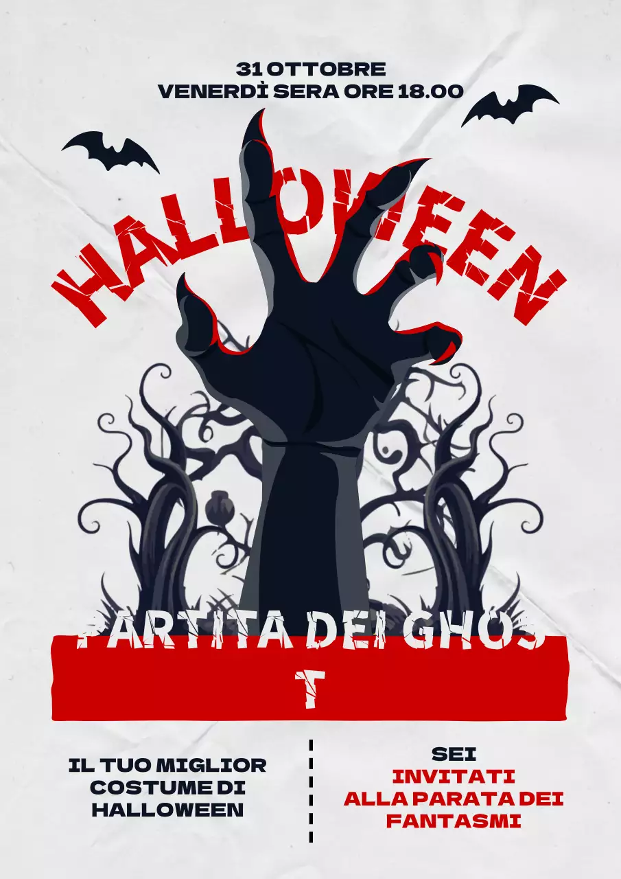 Pubblicità per la festa di Halloween Cyberpunk in rosso e nero