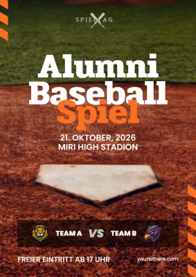 Werbung für ein einfaches Schul-Baseballspiel in Orange und Weiß