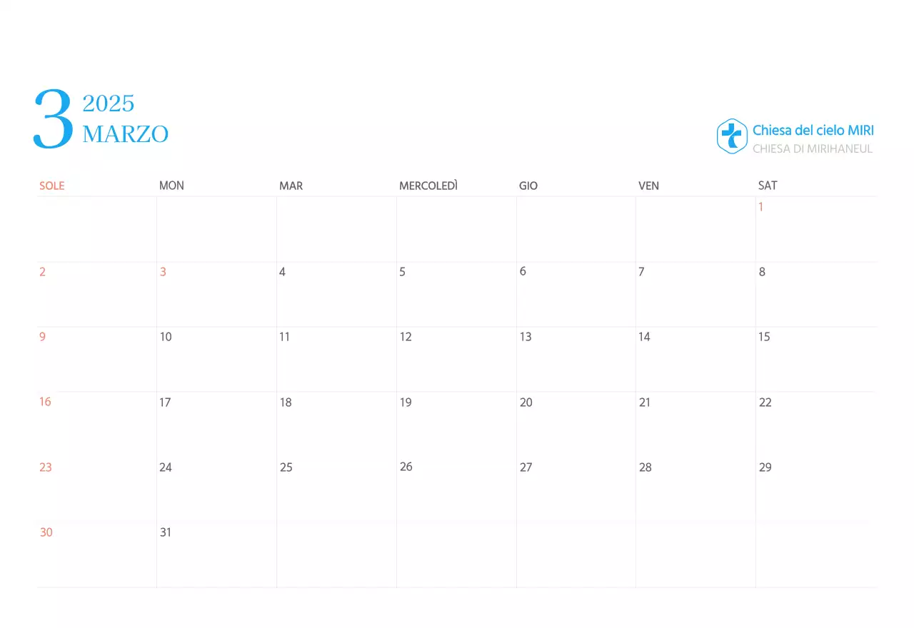 Calendario ecclesiastico blu di concezione moderna
