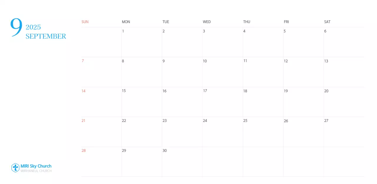 Blue modern concept church calendar