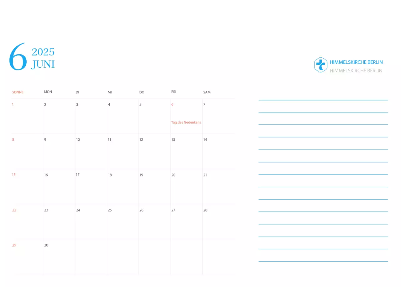 Blaues modernes Konzept Kirchenkalender