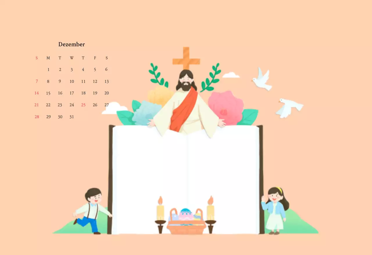 Warme FarbenKirchen mit niedlichen Illustrationen