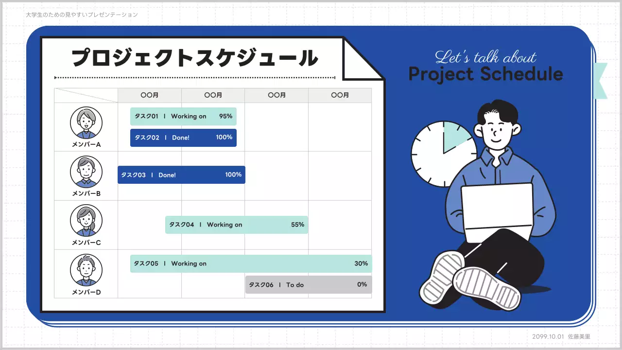 青 シンプル レポート テンプレート プレゼンテーション
