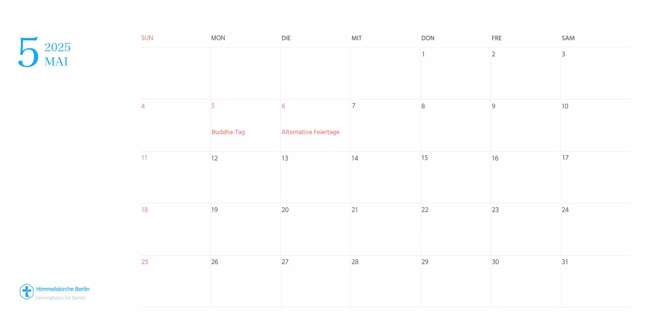 Blaues modernes Konzept Kirchenkalender