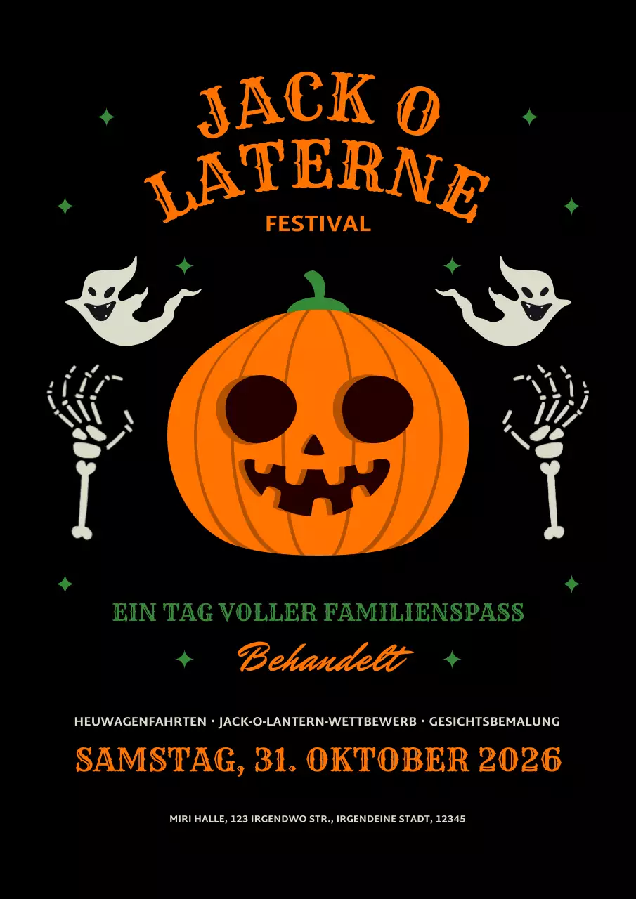 Schwarz-orangefarbene Anzeige für eine niedliche Halloween-Kürbisschnitzaktion