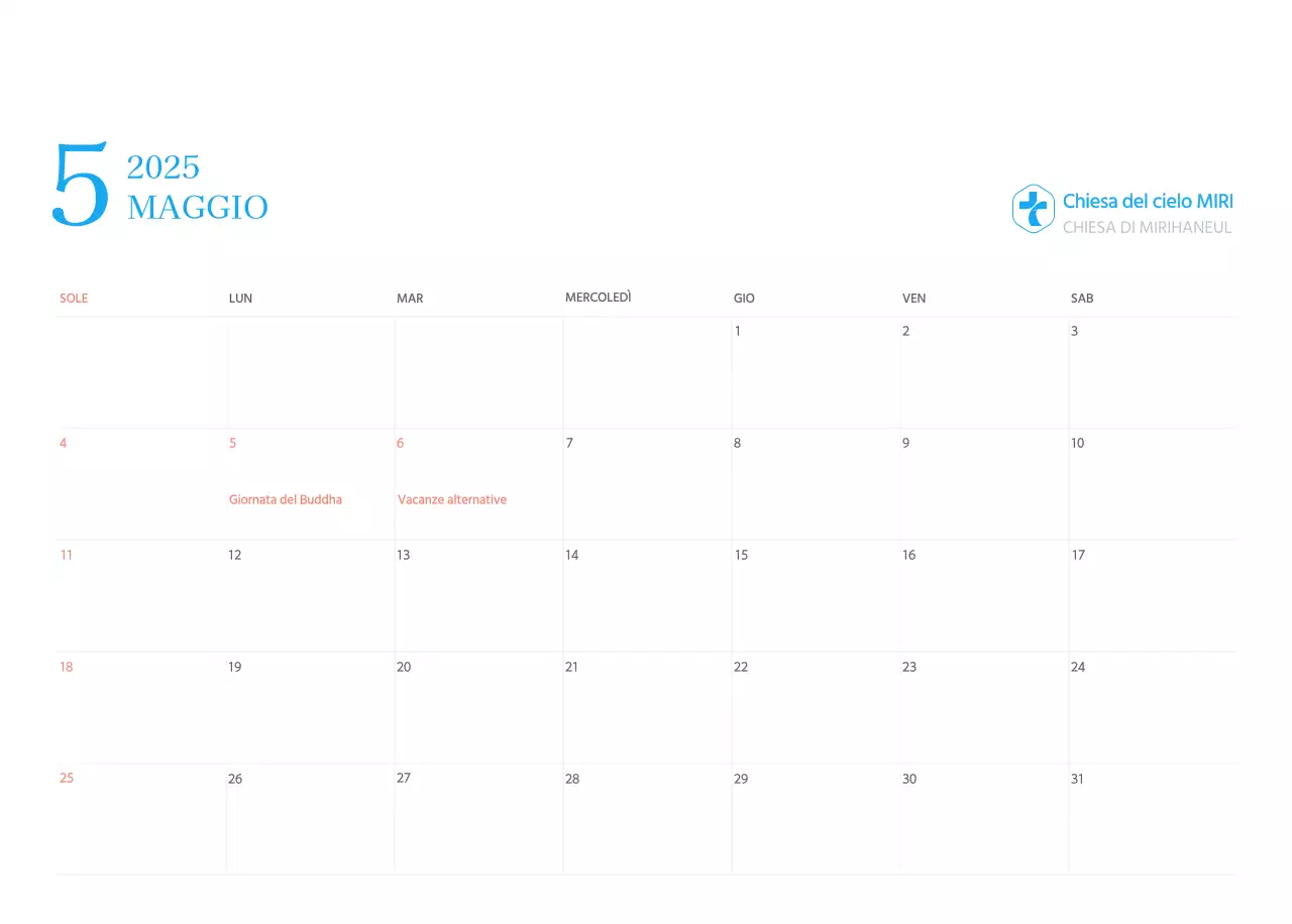 Calendario ecclesiastico blu di concezione moderna