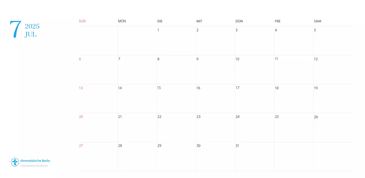 Blaues modernes Konzept Kirchenkalender