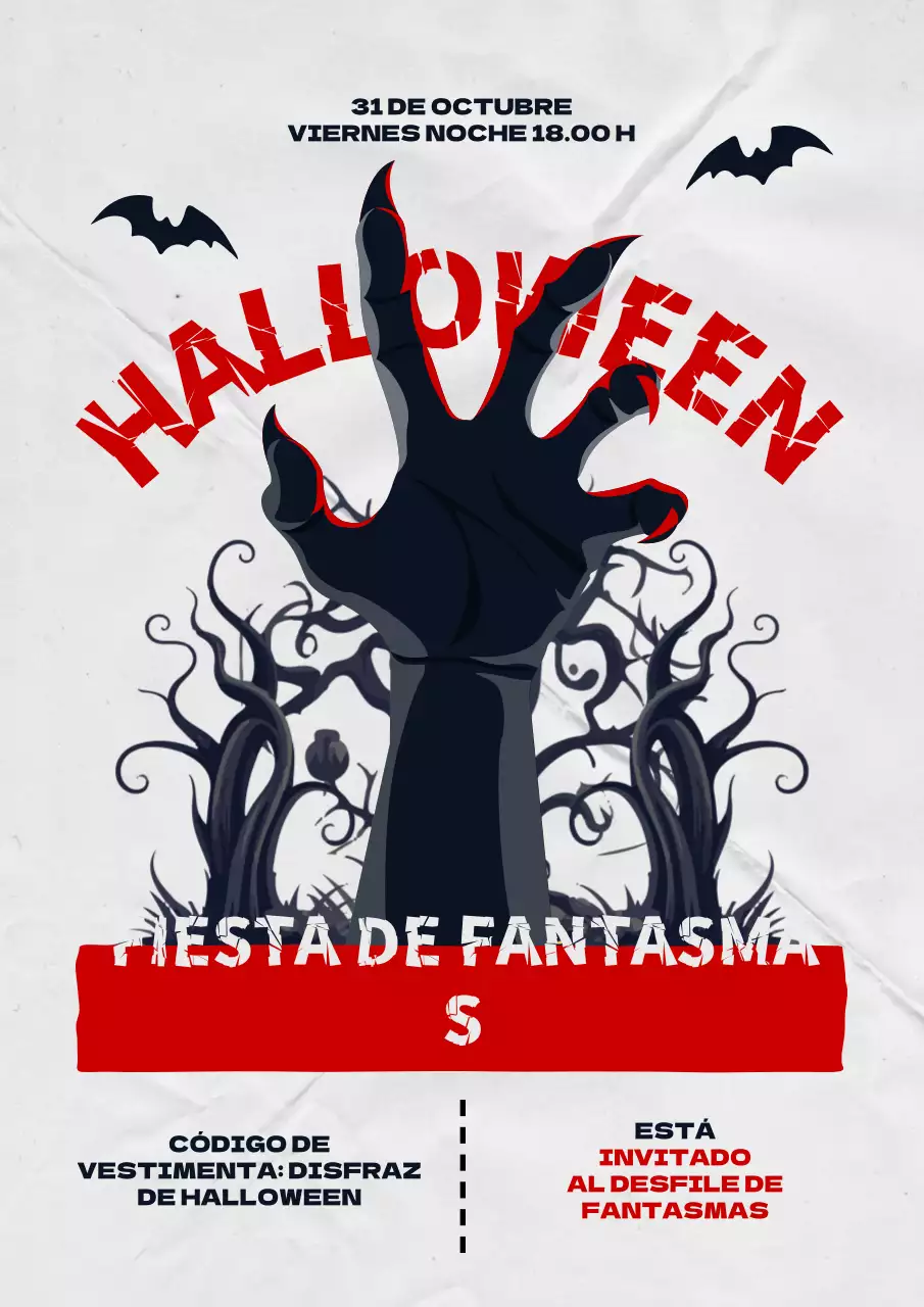 Anuncio de la fiesta de Halloween Cyberpunk en rojo y negro