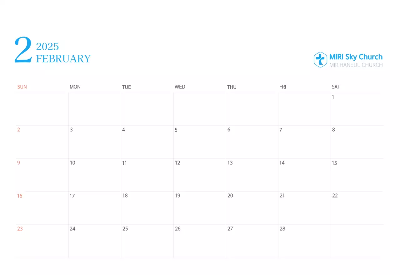 Blue modern concept church calendar