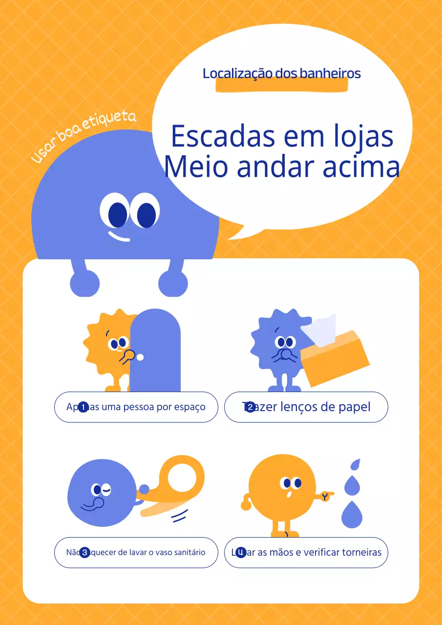 Lembretes amarelos e azuis para usar a casa de banho