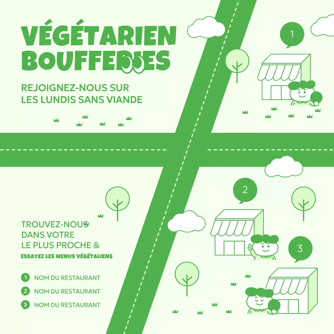Promouvoir un joli restaurant végétarien en chartreuse et vert