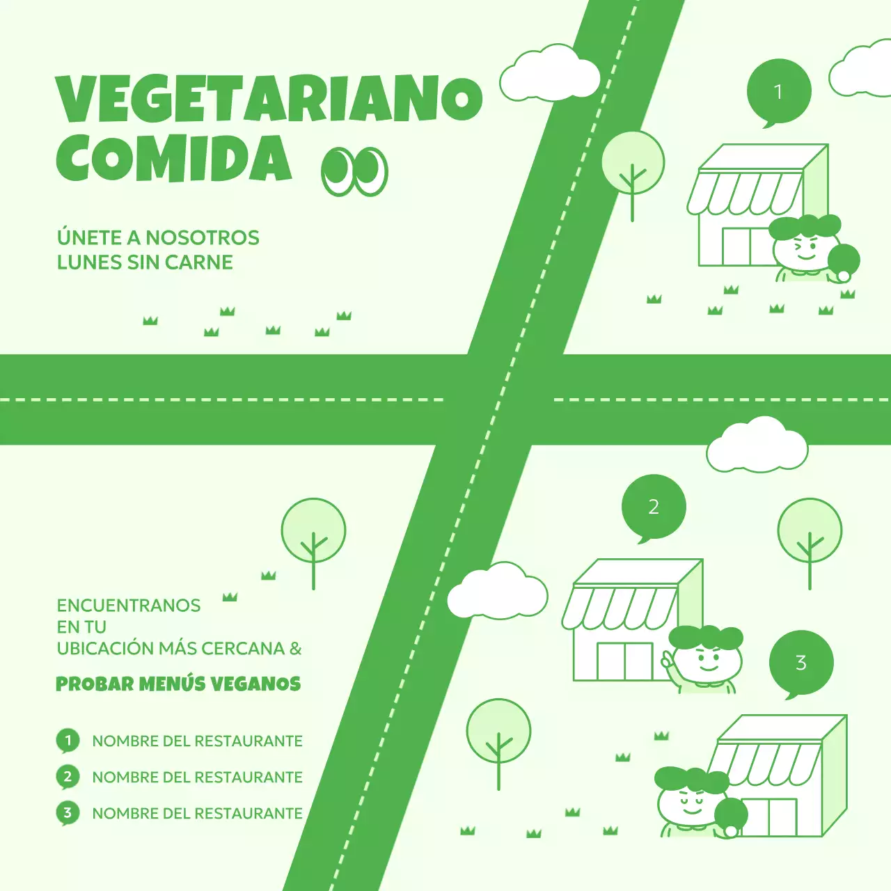 Promociona un bonito restaurante vegetariano en chartreuse y verde