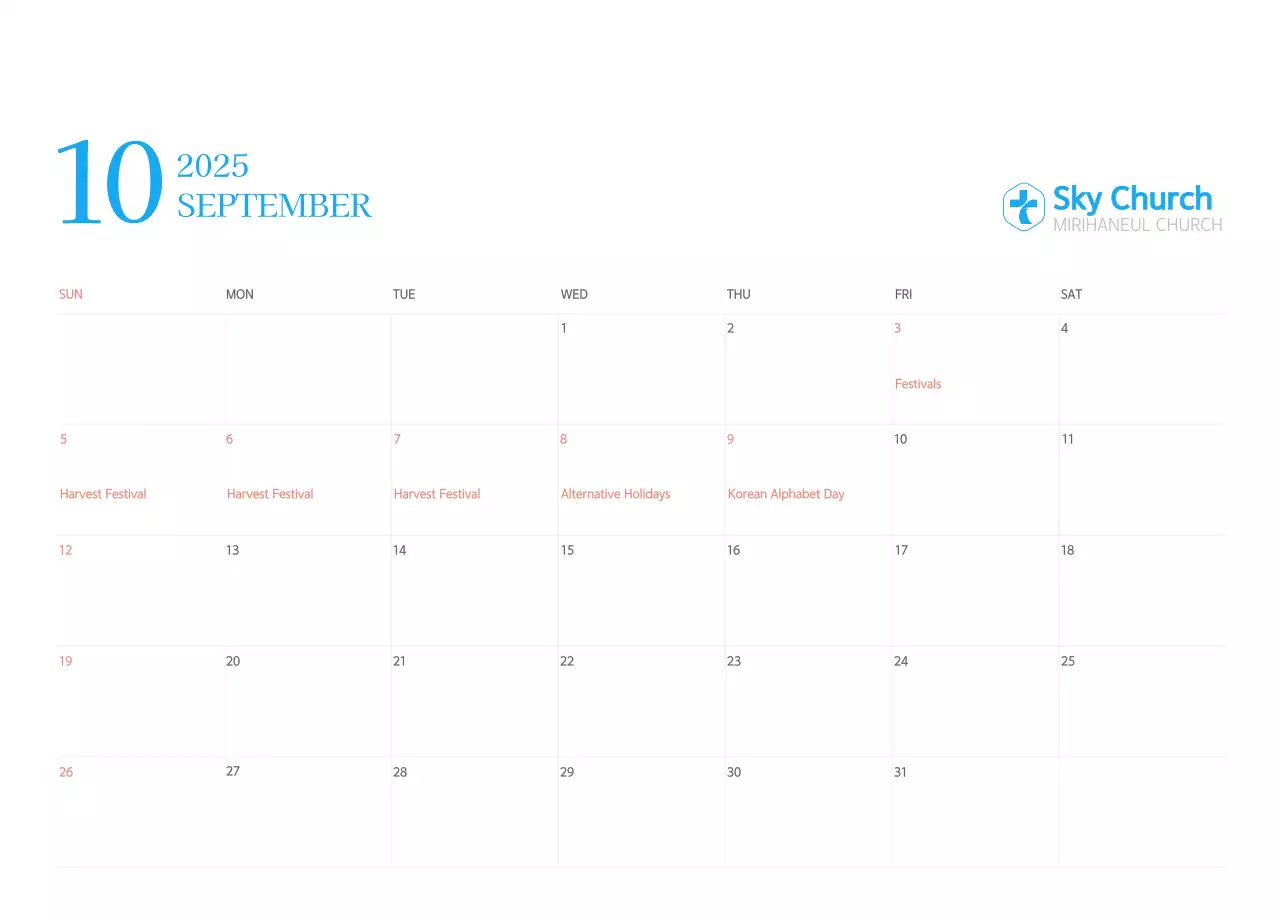 Blue modern concept church calendar