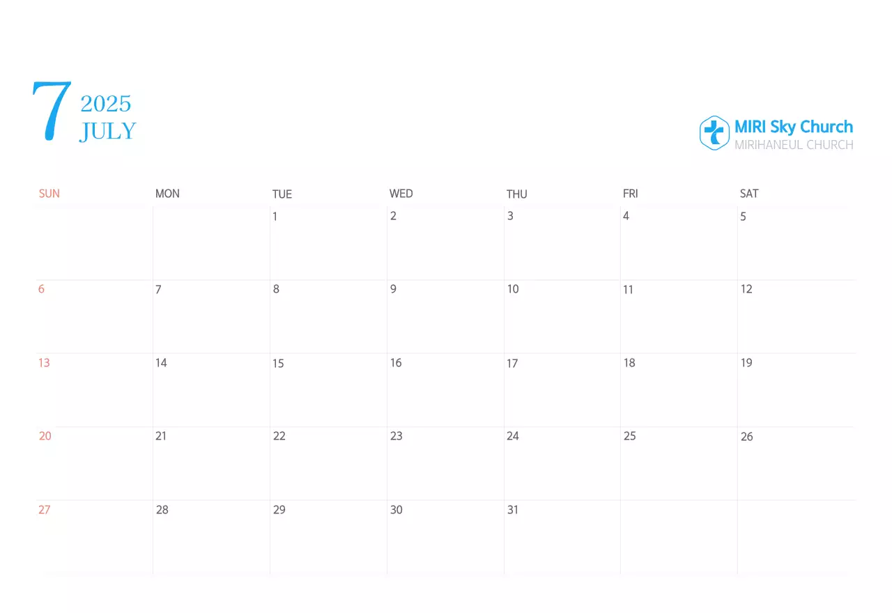 Blue modern concept church calendar