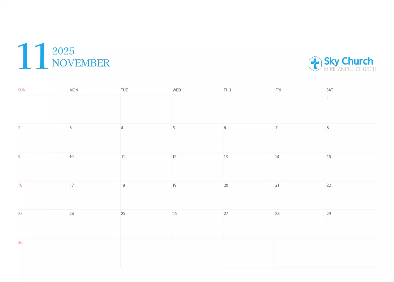 Blue modern concept church calendar