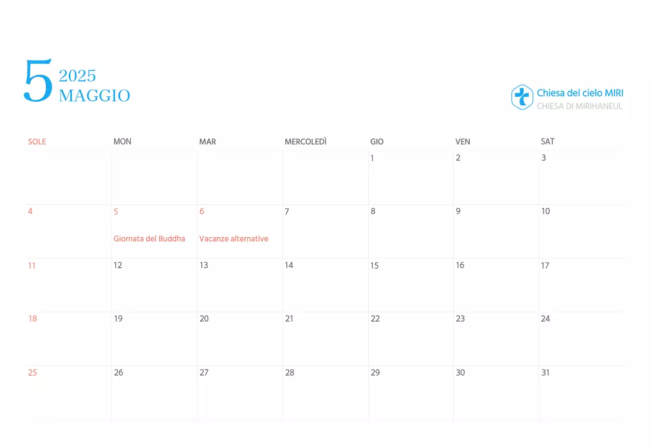 Calendario ecclesiastico blu di concezione moderna