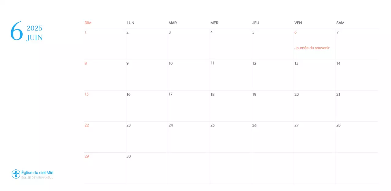 Calendrier d'église moderne bleu