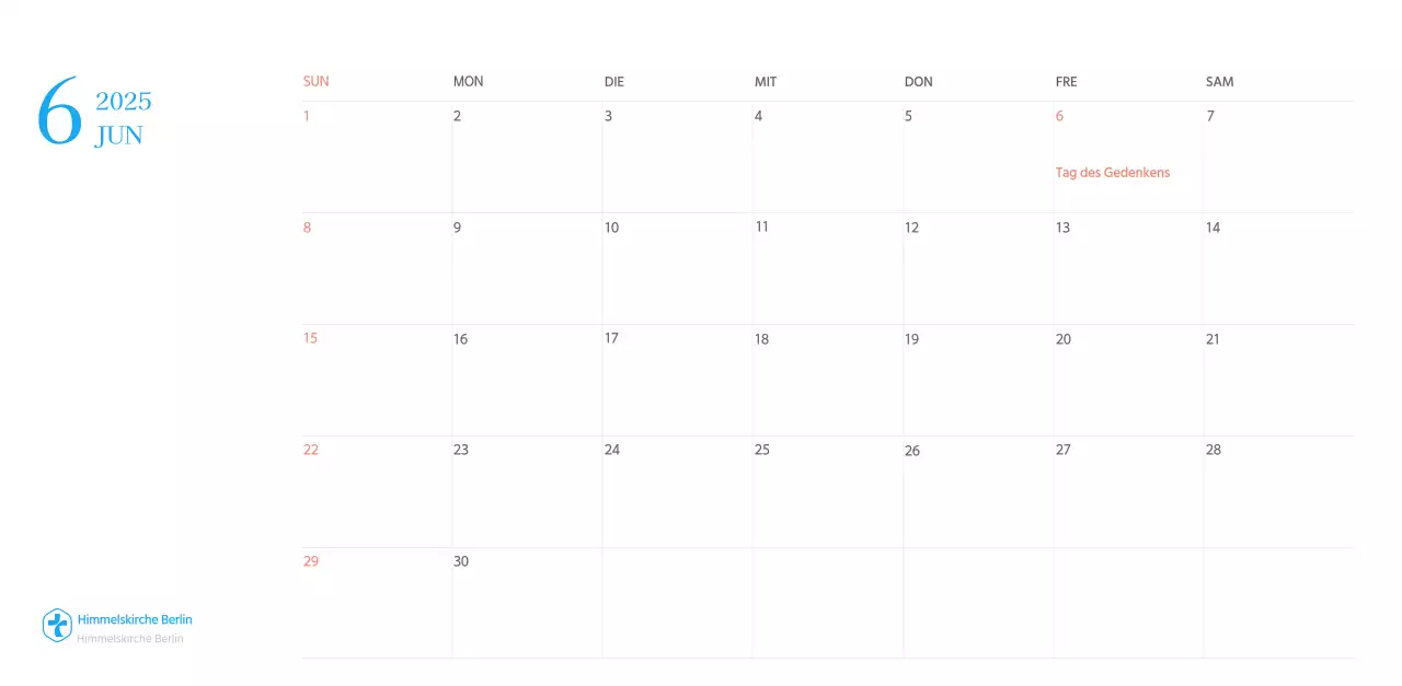 Blaues modernes Konzept Kirchenkalender