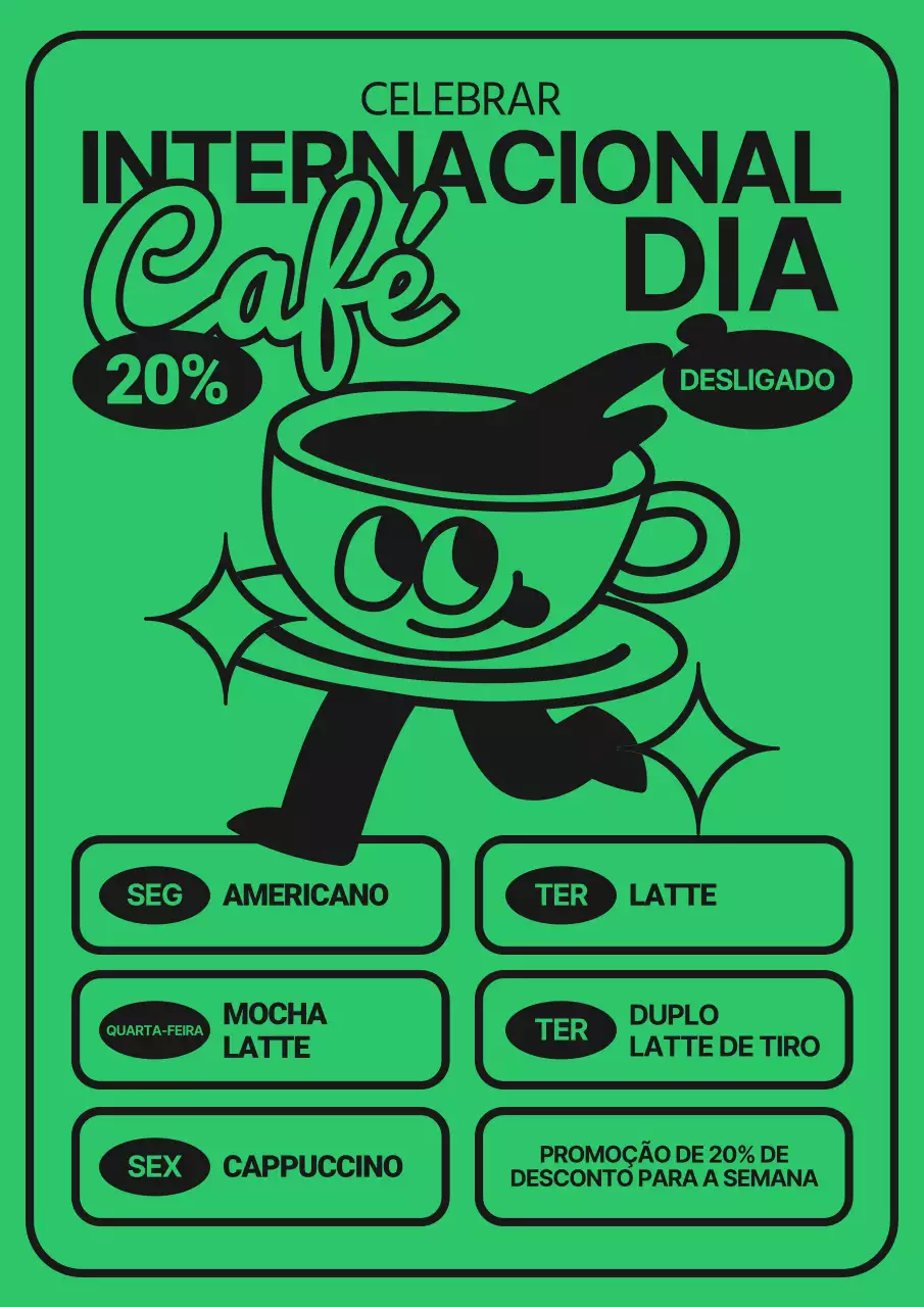 Anúncio retro de oferta de café do dia em verde e preto