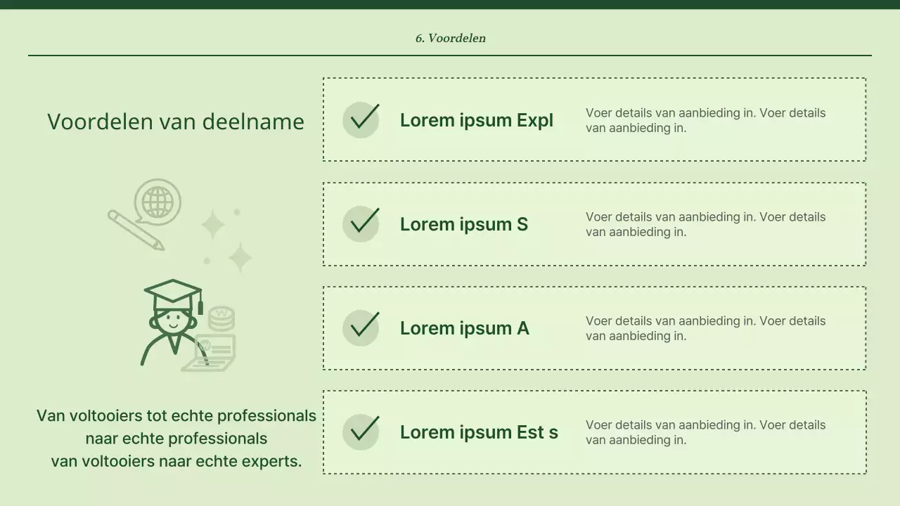 Eenvoudig, groen en muntachtig trainingsmateriaal voor adviseurs