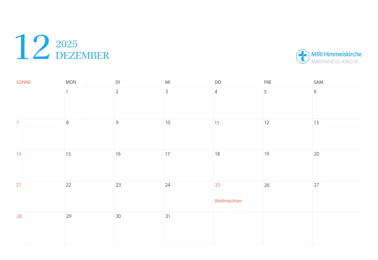 Blaues modernes Konzept Kirchenkalender