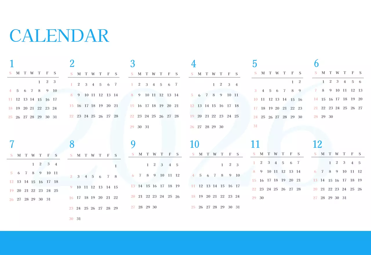 Blue modern concept church calendar