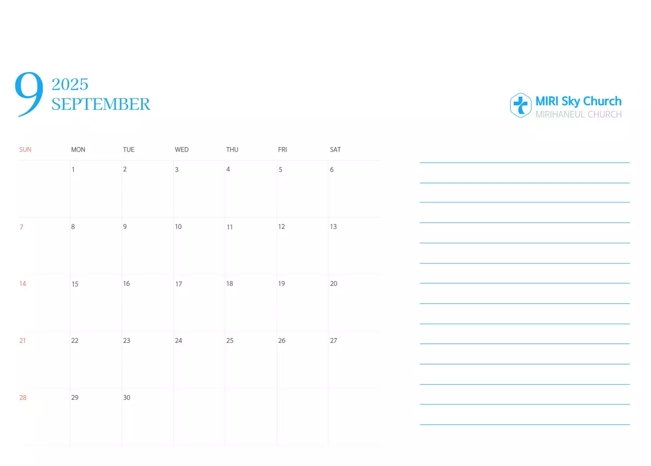 Blue modern concept church calendar
