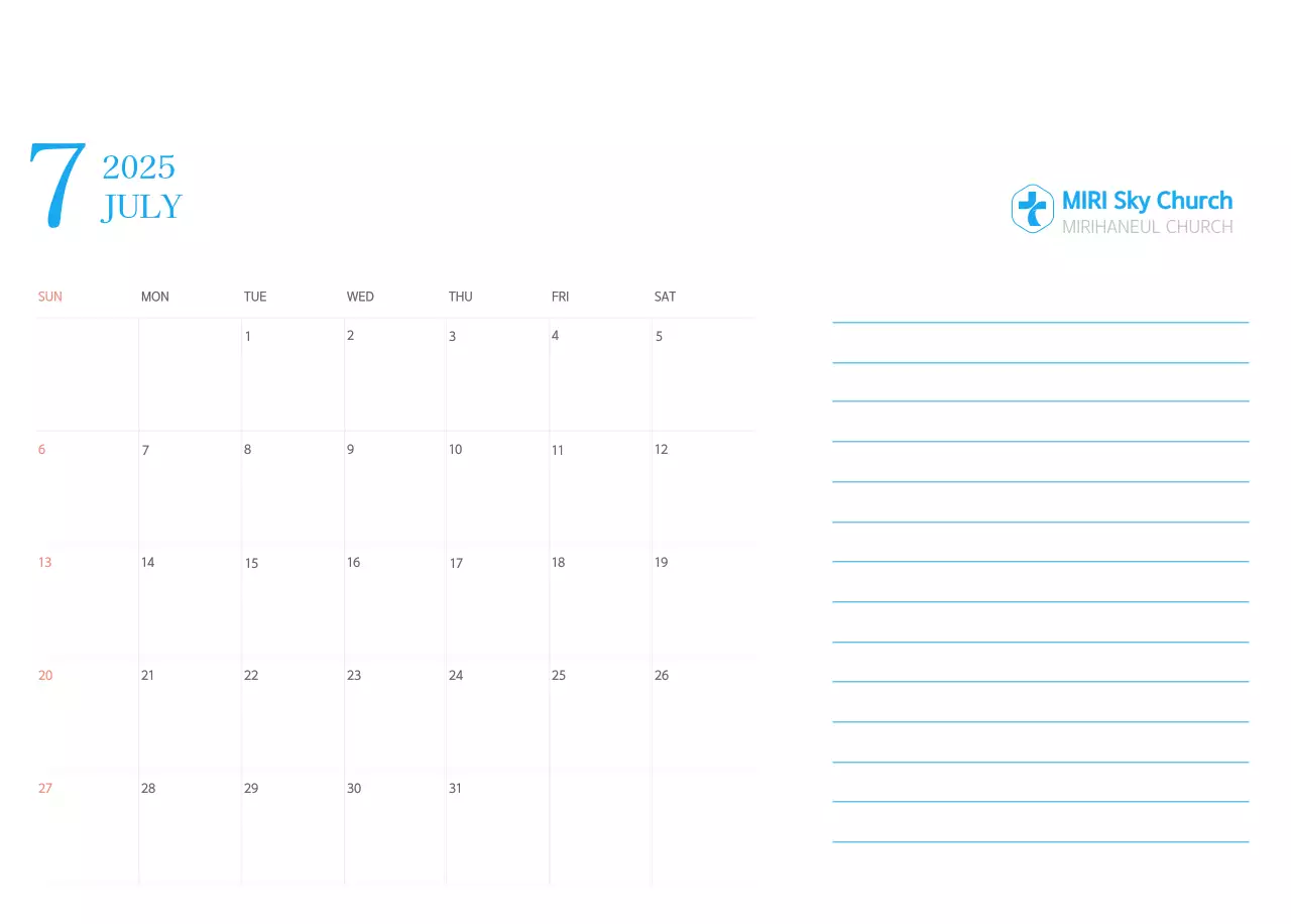 Blue modern concept church calendar