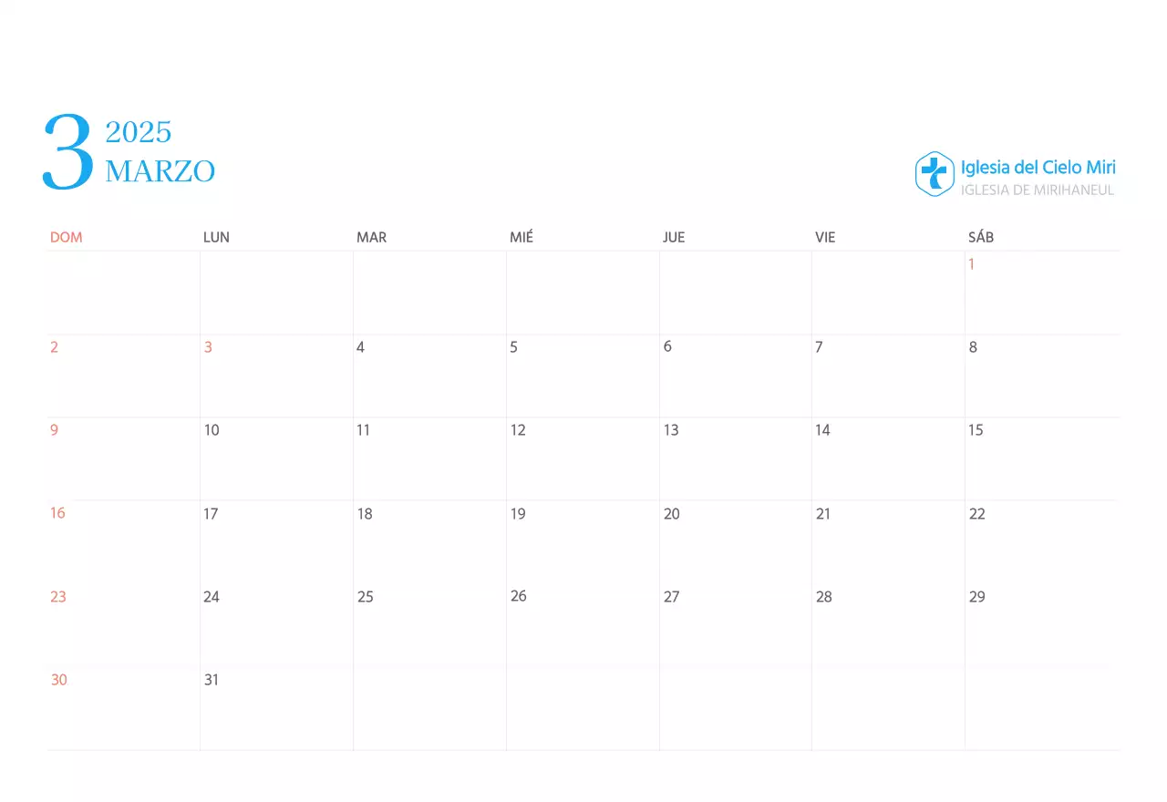 Calendario eclesiástico azul de concepto moderno