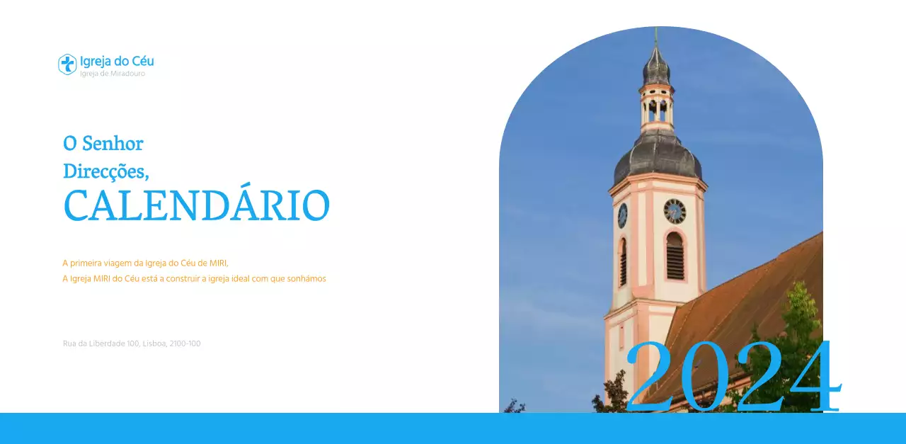 Calendário de igreja azul com conceito moderno