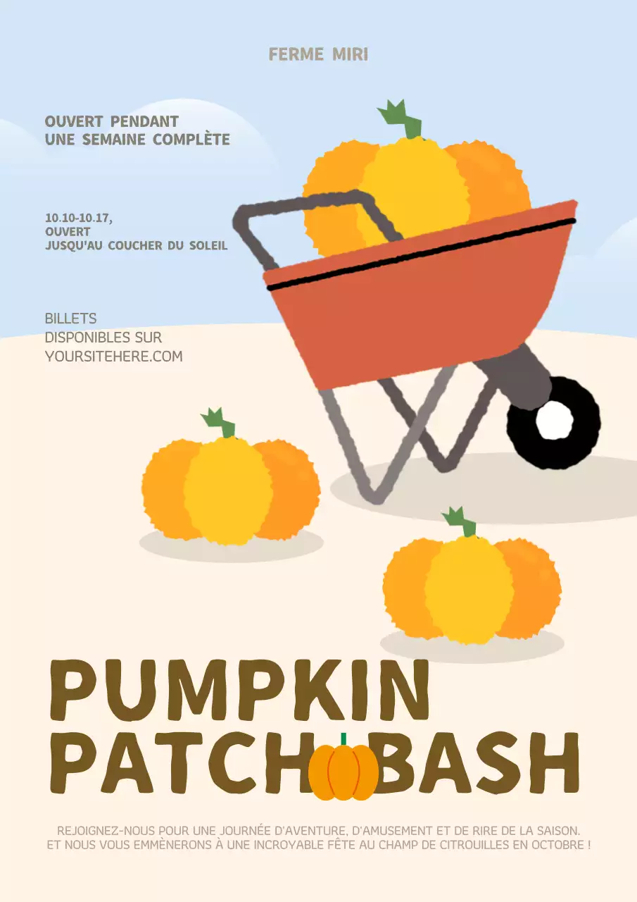 Une publicité pour un festival de citrouilles bleu clair et jaune