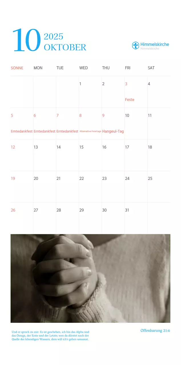 Blaues modernes Konzept Kirchenkalender