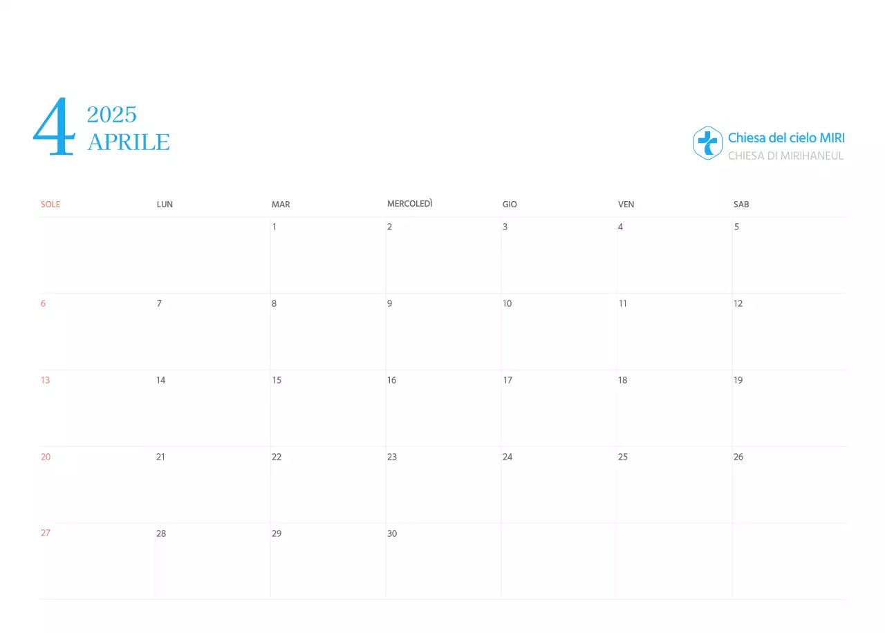 Calendario ecclesiastico blu di concezione moderna