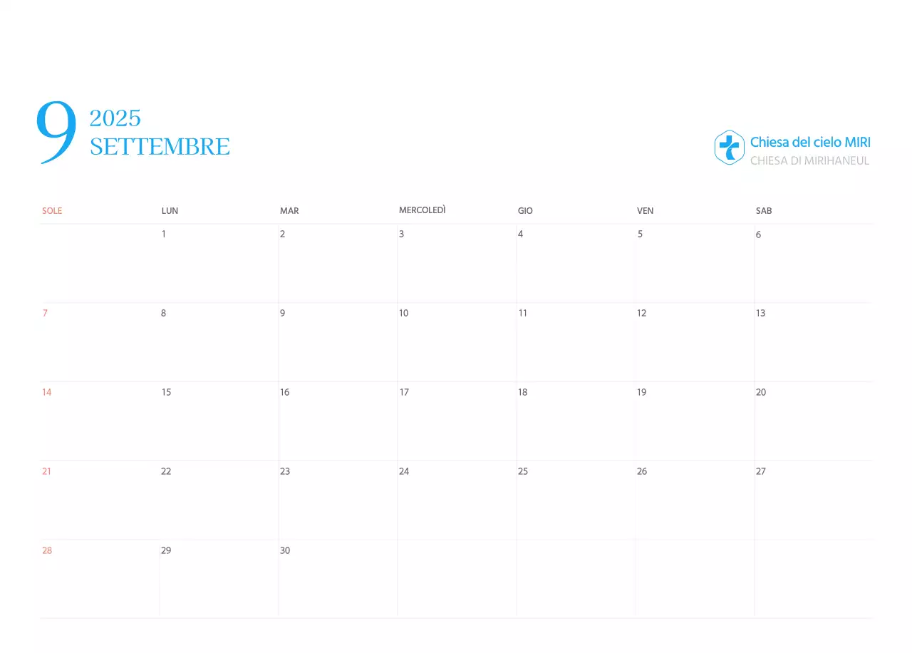 Calendario ecclesiastico blu di concezione moderna