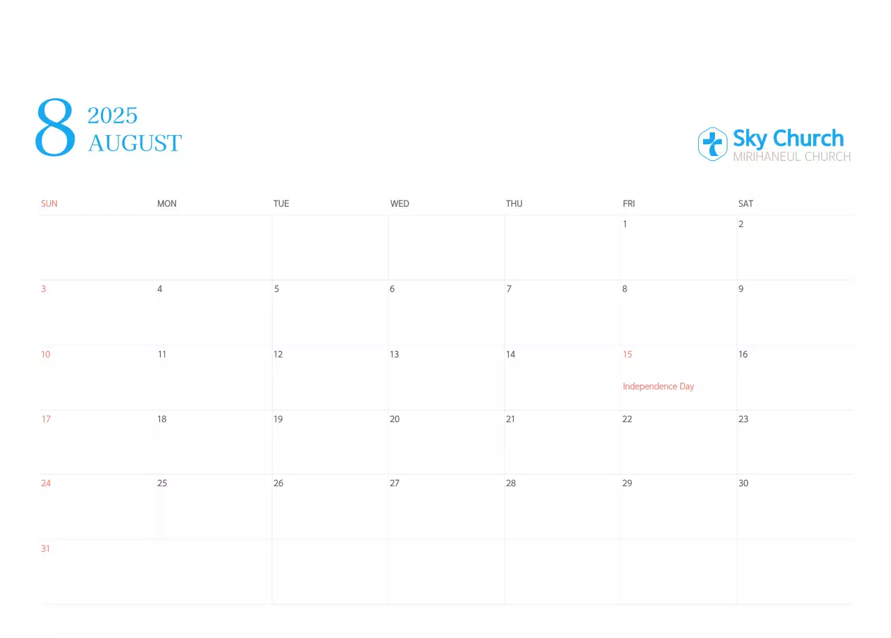 Blue modern concept church calendar