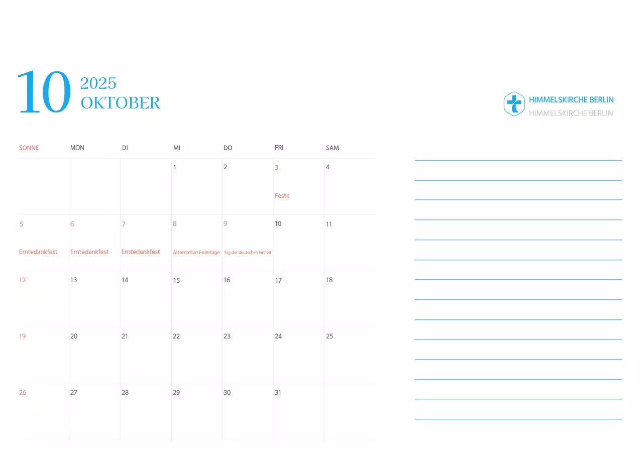 Blaues modernes Konzept Kirchenkalender