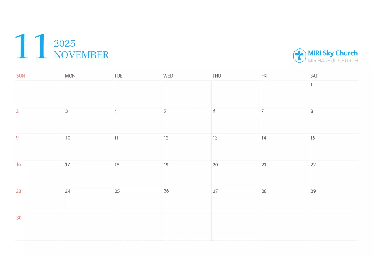 Blue modern concept church calendar