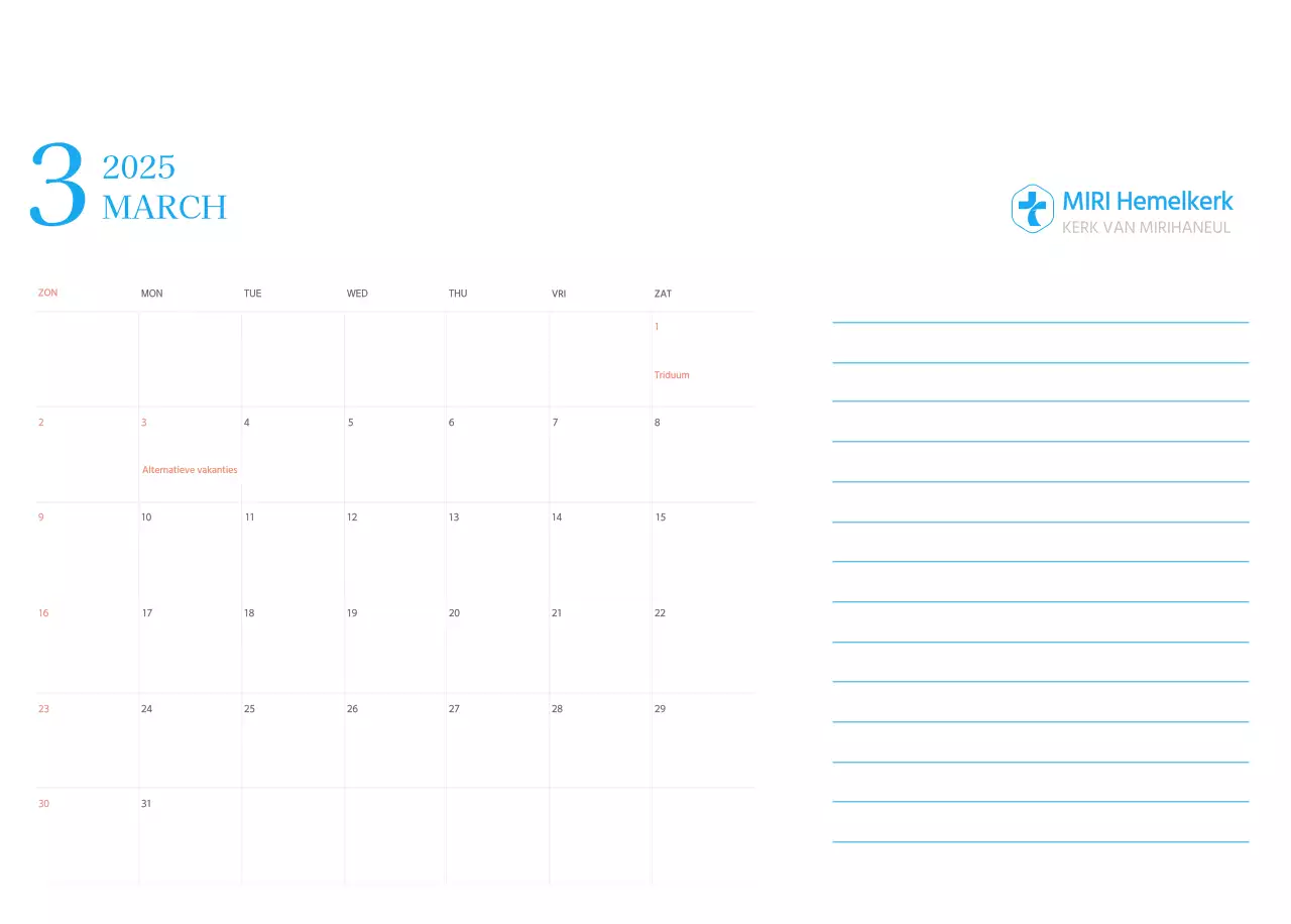 Blauw modern concept kerkkalender