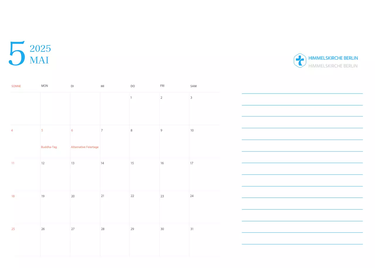 Blaues modernes Konzept Kirchenkalender