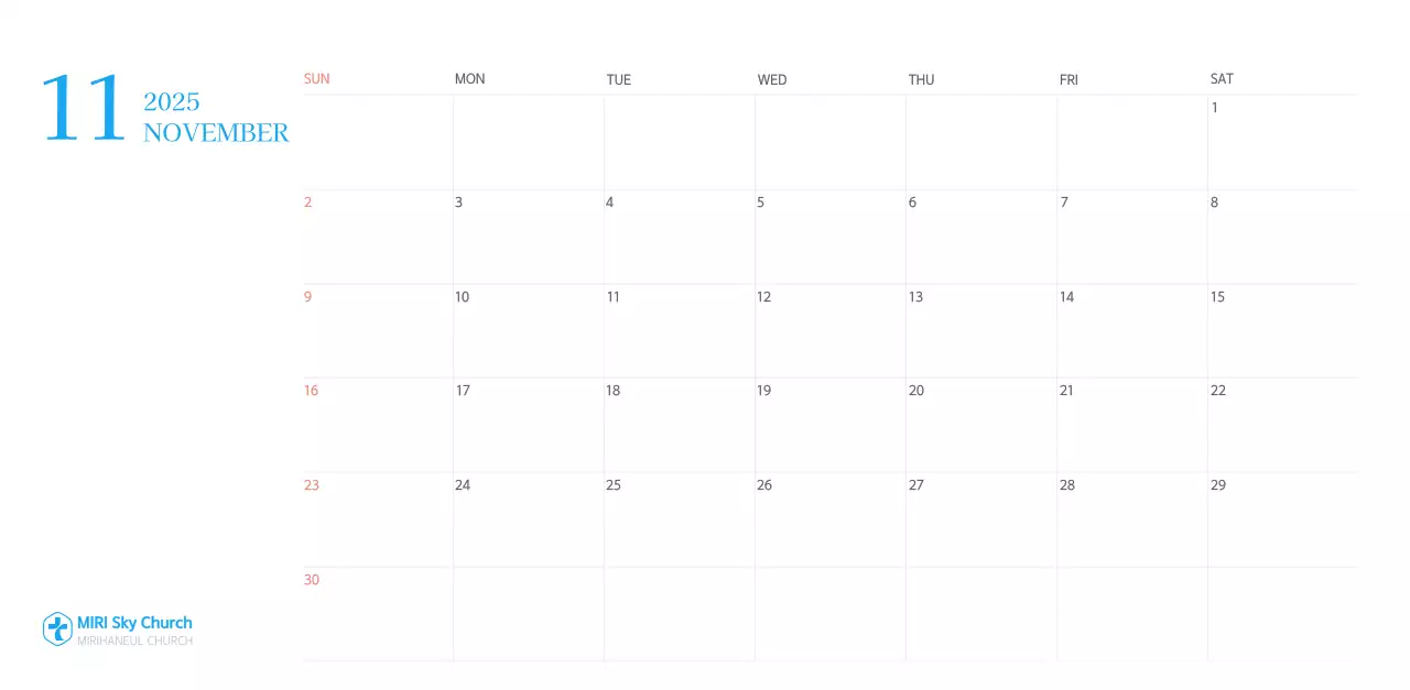 Blue modern concept church calendar