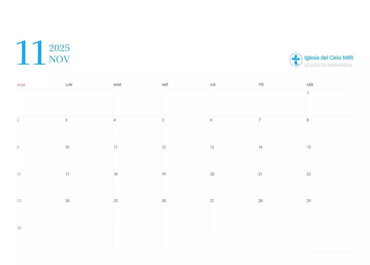 Calendario eclesiástico azul de concepto moderno