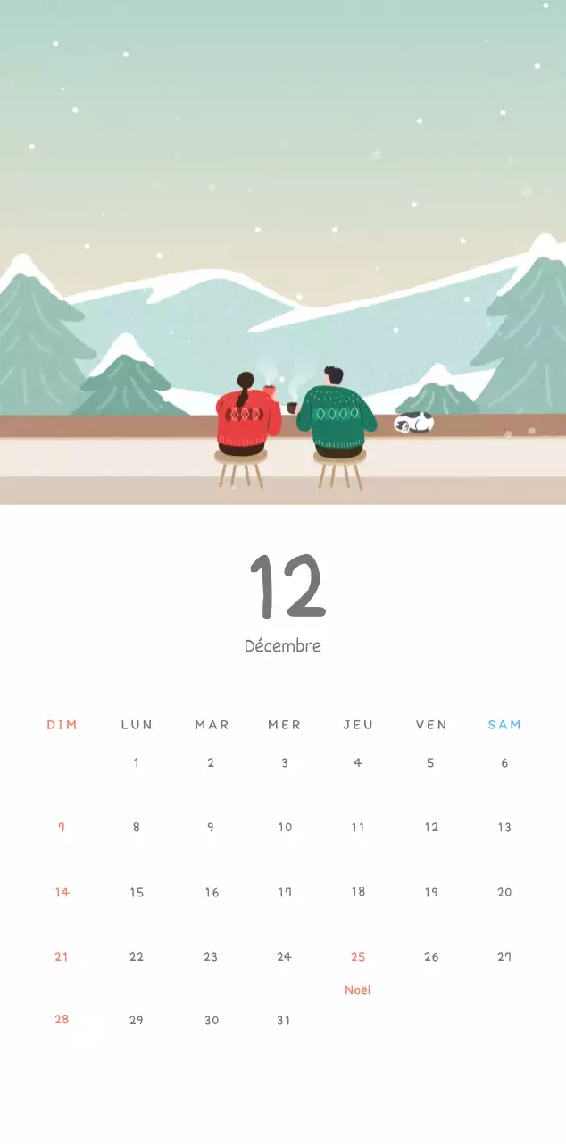 Calendriers mignons avec des illustrations câlines