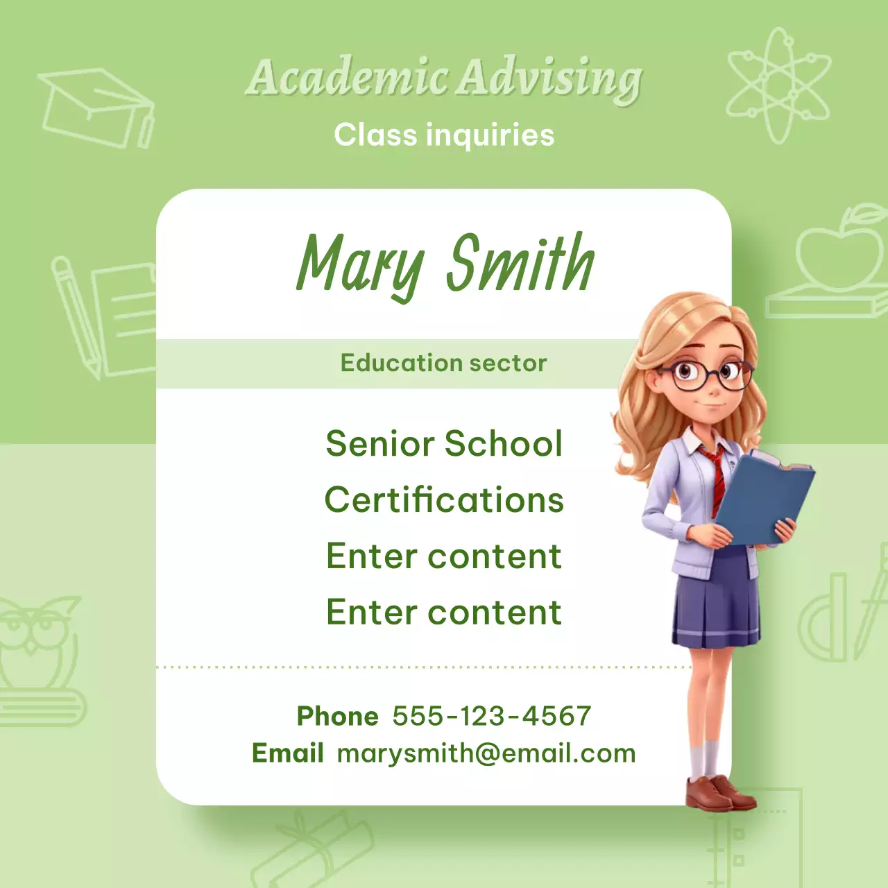 Green Modern Academic Business Card Social Media Post